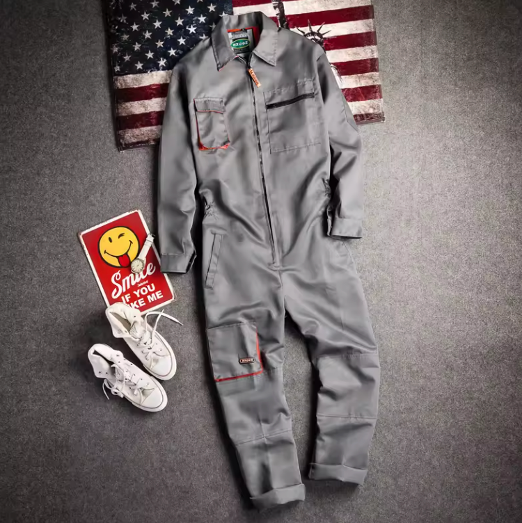Men's Long-Sleeved Overalls Jumpsuit with Zipper Pockets - Fashionable Workwear