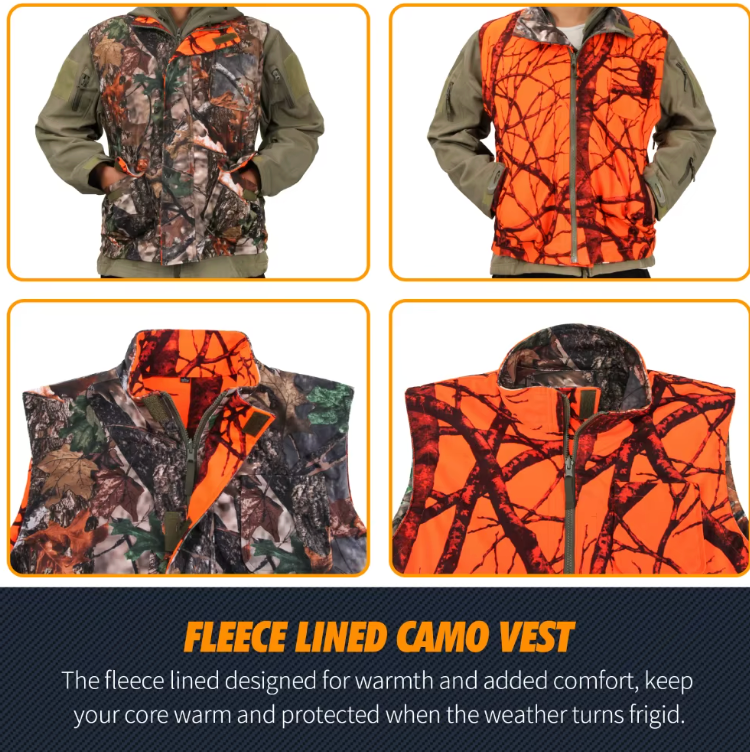 Men’s Orange Camouflage Hunting Vest – Breathable Multi-Pocket Waistcoat