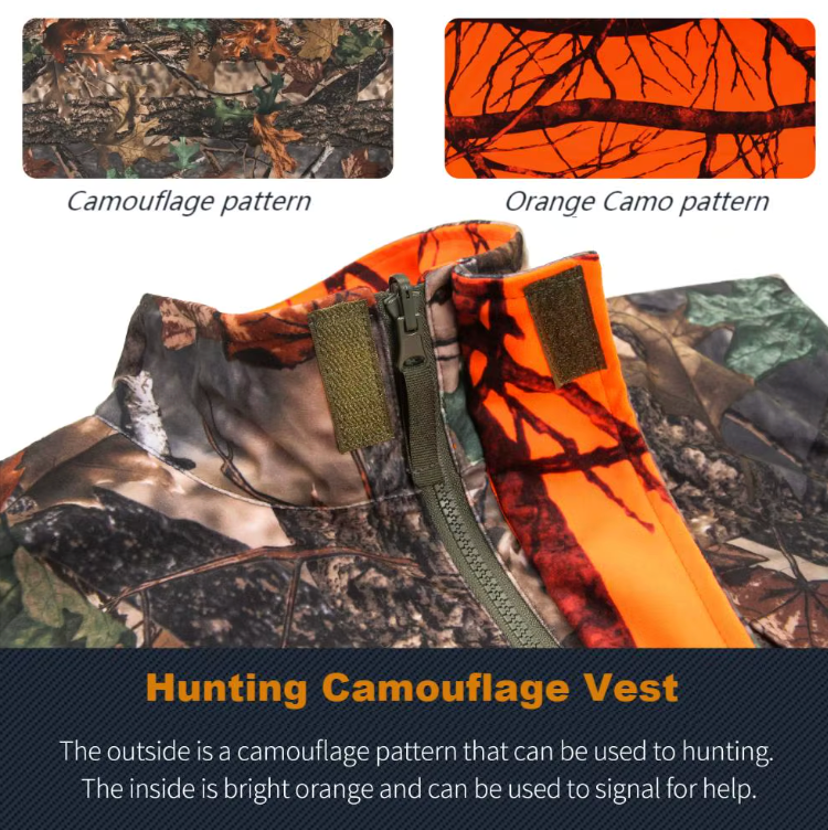 Men’s Orange Camouflage Hunting Vest – Breathable Multi-Pocket Waistcoat