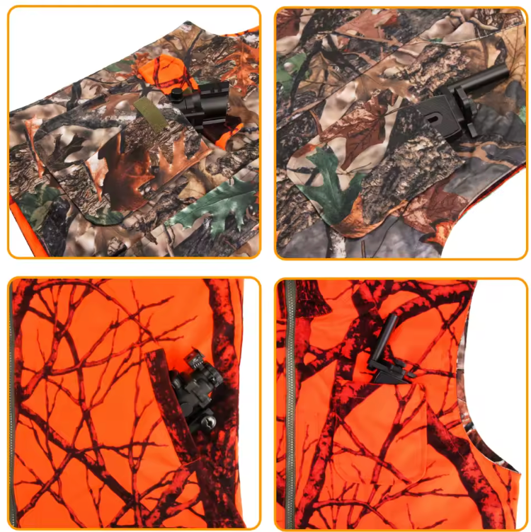 Men’s Orange Camouflage Hunting Vest – Breathable Multi-Pocket Waistcoat